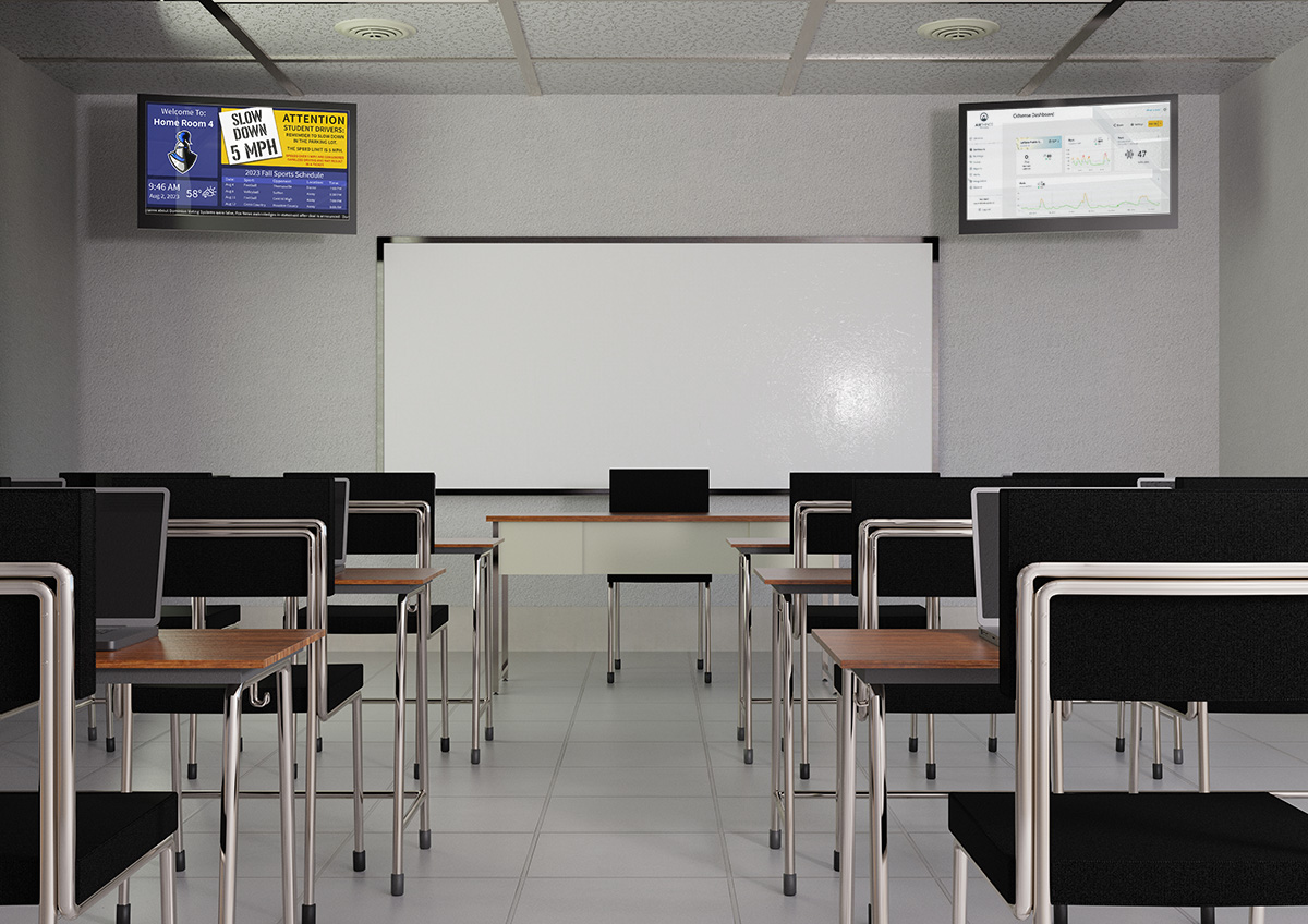 Homeroom Classroom with two CidSigns TVs Displaying information.